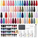 MEFA Dip Powder Nail Kit Pink Blue Purple White Black Red 32 Multi-Colors Dipping Powder with Base Top Coat Activator Brush Saver Liquid Set, Classic All Seasons Tones French Nail Art Manicure Salon