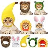 5 Pcs Cat Hat Adorable Costume Bunny Hat with Ears Funny Mane Hat for Cats and Small Dogs Kitten Puppy Party Costume Accessory Headwear (Lion, Frog, Rabbit, Sunflower, Banana)