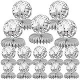 15 PCS Silver Disco Theme Honeycomb Centerpieces Disco Ball Party Decorations 70s Disco Party Table Centerpieces for Back to 70s Party Supplies Favors