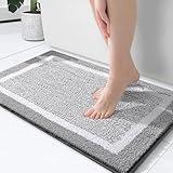 OLANLY Bathroom Rugs 24x16, Extra Soft and Absorbent Microfiber Bath Mat, Non-Slip, Machine Washable, Quick Dry Shaggy Bath Carpet, Suitable for Bathroom Floor, Tub, Shower (Small, Grey)