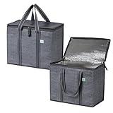 VENO 2 Pack Cooler Bag and Insulated Grocery Bags for Food Delivery, Collapsible Cooler. Reusable Shopping Bags for groceries with Hard Bottom, Zippered Top, Foldable, Heavy-Duty (Gray, 2 Pack)