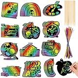 HOWAF 36pcs Back to School Scratch Paper Art Kit,First Day of School Rainbow Scratch Off Cards for Holiday Activity School DIY Drawing Project Supplies,Welcome Back School Paper Scratch Pad for Kids