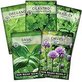 Sow Right Seeds - 5 Herb Seed Collection for Planting - Genovese Basil, Chives, Cilantro, Italian Parsley, and Oregano to Plant and Grow a Home Vegetable Garden - Fresh Assortment Herbal Variety Pack