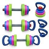 Wit Bear Kids Workout Equipment Set- Toddler Toy Gym Used as Barbell Kettlebell Push Up Stand Equipment for Pretend Play Lifting Exercise & Fitness - Adjustable Fill with Sand or Water