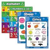 Palace Learning 4 pack - ABC Alphabet + Numbers 1-10 + Shapes + Colors Poster Set - Toddler Educational Charts (LAMINATED, 18" x 24")