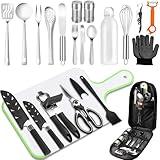 AOFUXTI Camping Cooking Utensils Set - Camping Kitchen Equipment, Compact and Portable Camper Accessories, Perfect for Travel, Picnic, RV, Camping, BBQ, Party (Black)