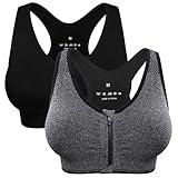 Women's Zip Front Sports Bra Wireless Post-Surgery Bra Padded Surgical Bra Zipper Front Bra Racerback Workout Yoga Gym Bra Top 2 Pack Zip Up Closure Bra