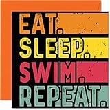 Birthday Card Funny for Her or Him - Eat, Sleep, Swim, Repeat - Happy Birthday Cards for Swimming Swimmer Lovers Gifts, 5.7 x 5.7 Inch Birthday Greeting Cards for All Occasions Kids or Adult