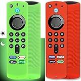 [2 Pack] Pinowu Remote Cover Case Compatible with Fire TV Stick/Fire TV Stick 4K Alexa Voice Remote 3rd Gen, Anti Slip Silicone Case with Lanyard (Green Glow & Red Not Glow)