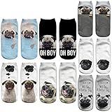 Angelteers 7 Pairs Funny Dog Ankle Socks Novelty Animal No Show Socks for Women (US, Alpha, One Size, Regular, Regular, Funny Pug Dogs)