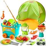 Play-Act Kids Camping Set with Tent, Camping Wagon Toy, Toddler Adventure Playset for Boys, Camping Gear Toys for Kids Indoor Outdoor Pretend Play, Gift Idea for Boys Girls Age 3,4,5,6 Year Old