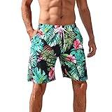 iCKER Mens Swim Trunks Quick Dry Bathing Suits Summer Holiday Beach Board Shorts-Flower Leaf-M