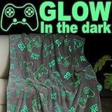 Jekeno Glow in The Dark Gaming Blanket Gamer Game Controller Throw Gift Toys for Kids Boys Teen Son Adults Gamepad Presents Easter Birthday Christmas Bedroom Decor Luminous Blanket Grey 50"x60"