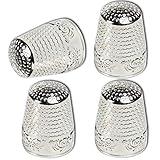 ZESION 4Pcs Sewing Thimbles, Metal Thimbles for Hand Sewing Finger Protector, Quilting Craft Accessories for Knitting Needlework DIY Tools, Silver