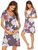 Ekouaer Nursing Nightown Short Sleeve Maternity Breastfeeding Dress Floral Delivery and Labor Gown for Hospital Gray Flower X-Large