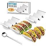 Taco Holder 4 Packs - Stainless Steel Taco Holders Set of 4 by GEIKR, Oven & Dishwasher & Grill Safe Taco Trays, Each Metal Taco Stands for 3 Tacos, Stylish Taco Rack with Handles