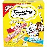 Temptations Creamy Puree with Beef Liver, Salmon, Chicken, and Tuna Squeezable Lickable Wet Cat Treat Variety Pack, 0.42 oz. Tubes, Pack of 48