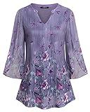 VALOLIA Womens Blouses and Tops for Work, Women Plus Size Blouses Casual Lightweight Tunic Shirts 3/4 Sleeves Loose Fitting Flared Aline Business Tunic Shirts to Wear With Leggings Purple X-Large