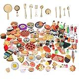 SIX VANKA Miniature Food Drinks Toys 110pcs Mixed Resin Pizza Hamburgers French Fries Wine Decoration Tableware Doll house for Adults Childrens Pretend Play Kitchen Cooking Game Birthday Party Present