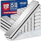 VNDUEEY 112 Pack 5 Mixed Size Double-Sided Bar Magnets, Strong Neodymium Magnets, Rare Earth Magnets with Adhesive Backing, Industrial Scientific Heavy Duty Magnets for Fridge, Door, Nail, Cabinet