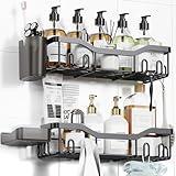 NESOMI Shower Caddy Adhesive Shower Organizer Bathroom Shower Shelves, Wall Shelf for Inside Shower Storage with Soap Dish&16 Hooks, Rustproof Stainless Steel No Drilling Rack Home Decor 2 Pack Large