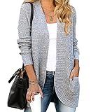 MEROKEETY Womens 2024 Fall Long Sleeve Open Front Cardigans Chunky Knit Draped Sweaters Outwear A-Grey