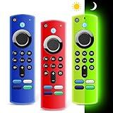 (3 Pack) ONEBOM Firestick Remote Cover 3rd Gen with Alexa Voice Remote 4K,Fire TV Stick Cover Glow in The Dark,Anti Slip Silicone Protective Case with Lanyard(Glow Green&Blue&Red)