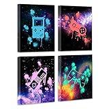 Video Game Wall Art-Galaxy Colorful Framed Wall Decor, Boy's Room Gamer Room Decor (8"x10"x4pcs)