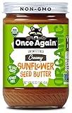 Once Again Organic Creamy Sunflower Butter, 16oz - Salt Free, Unsweetened - Peanut Free, USDA Organic, Gluten Free Certified, Vegan, Kosher - Glass Jar (1 Jar)