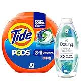 Tide PODS Laundry Detergent Soap Pods, HE Compatible, Original, 81 Count & Downy RINSE & REFRESH Laundry Odor Remover And Fabric Softener, HE Compatible, Cool Cotton, 48 fl oz