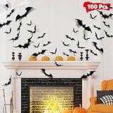 LUDILO Bats Halloween Decorations: Halloween Bats Wall Decor 100pcs Bats Wall Decals PVC 3D Wall Bats Scary Stickers Halloween Party Decorations Indoor Outdoor DIY Home Window Door Halloween Decor