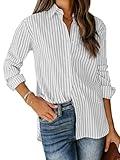 siliteelon Womens Button Down Shirts Cotton Striped Dress Shirt Long Sleeve Collared Office Work Blouses Tops - Black and White S