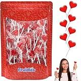 Fruidles Valentines Day Lollipops Mini Red Heart Shaped Strawberry Flavored Lollipop, Individually Wrapped, 5g Lollipops (40 Lollipops (Half-Pound))