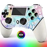 AceGamer Wireless Controller for PS4, White Crack Custom Design with RGB Light,1000mAh Battery and 3.5mm Audio Jack, V2 Gamepad Joystick Compatible with PS4/Slim/Pro and Windows PC! (White-Light Up)