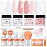 Modelones Dip Powder Nail Kit Starter, 4 Colors Nude White Pink Dipping Powder Repair Liquid Set with Recycling Tray for French Nail Art Salon DIY at Home Manicure