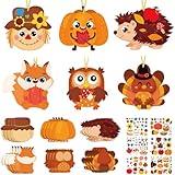 Pasimy 24 Sets Thanksgiving Crafts Kits DIY Fall Autumn Ornaments Turkey Scarecrow Pumpkin Owl Sticker Crafts Autumn Harvest Crafts Bulk Art Sets for Thanksgiving Party Favors Home Classroom