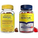 Bach RESCUE Plus Sleep Gummies with 5mg Melatonin/dose [and] Bach Plus Mood & Stress Support Gummies with Key Nutrients and Botanicals - 2PK Dietary Supplements, 60Ct Each