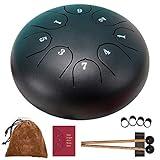 Tongue Drum, Upgraded Steel Tongue Drum 8 Notes 6 Inch, Professional Steel Drum C-Key (Black) for Beginner Adult Kids