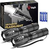 Voph Flashlight 2 Pack, 5 Modes 2000 Lumen Tactical LED Flash Light, High Lumens Bright Waterproof Flashlights, Focus Zoomable Flash Lights for Camping, Gifts for Birthday for Men Women Adult