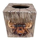 BestGiftEver Rusticl Moose Square Tissue Box Cover - Realistic Wood Design and Nature-Inspired Tissue Holder for Cabin Decor - Ideal Gift for Wildlife Outdoor Nature Lovers and Hunting Enthusiasts