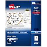 Avery Printable Postcards, 4.25" x 5.5", Matte White, 200 Blank Postcards for Inkjet Printers (8387)