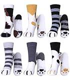 LINEMIN Kids Fuzzy Socks Boys Girls with Grips Non Slip Slipper Socks Cozy Fluffy Winter Warm Crew Socks 6 Pairs (Cat Paw, 8-12 Years)