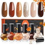 modelones Nail Polish Set 6 Colors Fall Winter Glitter Nail Polish Kit Orange Brown Quick Dry Nail Polish Manicure Nail Art Manicure DIY Home Salon Gift for Women Mom