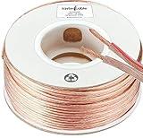 Kinter Cable 100ft 14-Gauge Audio Stereo Speaker Wire 30.48 Meters 2 Conductor Polarity Marked Clear PVC, CCA, Spool in Box, for Home Theater, HiFi, Surround, Car Audio, 117 High Strand Count (.15 OD)