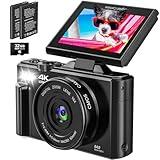 4K Digital Camera for Photography, 64MP Vlogging Camera for YouTube with 18X Zoom, Auto-Focus 4K Video Camera with 32GB SD Card, 3.0 inch Flip Screen Compact Camera with 2 Batteries