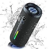 Portable Bluetooth Speaker, Wireless Speaker with 24W Loud Stereo Sound, Active Extra Bass, IPX7 Waterproof, BT5.3, RGB Lights, Dual Pairing, AUX&TF-Card, Up to 30H Playtime for Home, Outdoor, Party