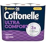 Cottonelle Ultra Comfort Toilet Paper, 9 Mega Rolls (9 Mega Rolls = 36 Regular Rolls), 244 Sheets per Roll, Packaging May Vary