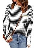 LILLUSORY Womens Fall Fashion Clothes Outfits 2024 Oversized Sweaters Striped Lightweight Ladies Cute Pullover Crewneck Long Sleeve T Shirts Tshirts Trendy Tops