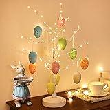 Woohaha Easter Decorations Tree Lights,1.8ft 60LED Light Up Birch Tree with 12 Hanging Eggs,8 Modes with 3AA&USB Tabletop Artificial Decorative Easter Egg Tree Lights for Spring,Home,Party