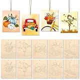 COCHIE 10PCS Large Fall Unfinished Wood Crafts to Paint for Adults Kids, Bulk Predrilled Wooden Ornaments for Painting, Pumpkin Scarecrow Maple Leaf Paintable Wood Slices Craft Supplies with Ropes